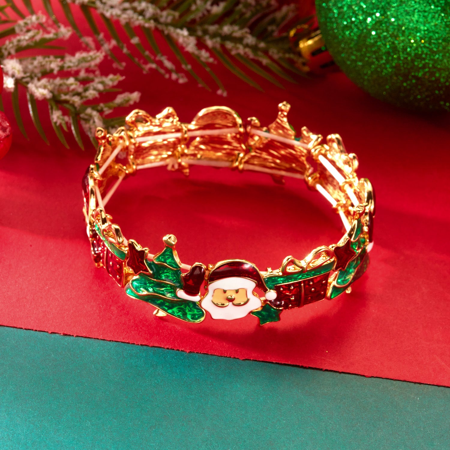 Style Christmas Necklace Gift Set, Santa Claus &amp; Christmas Tree Pendant, Cute Cartoon Holiday Jewelry, Neck and Wrist Accessories